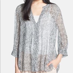 Joie Laurel 100% Silk Chiffon Dot V-Neck Blouse M
